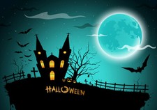 7x5ft Spooky Halloween Night Church Graveyard Vinyl Backdrop Photo Background LB