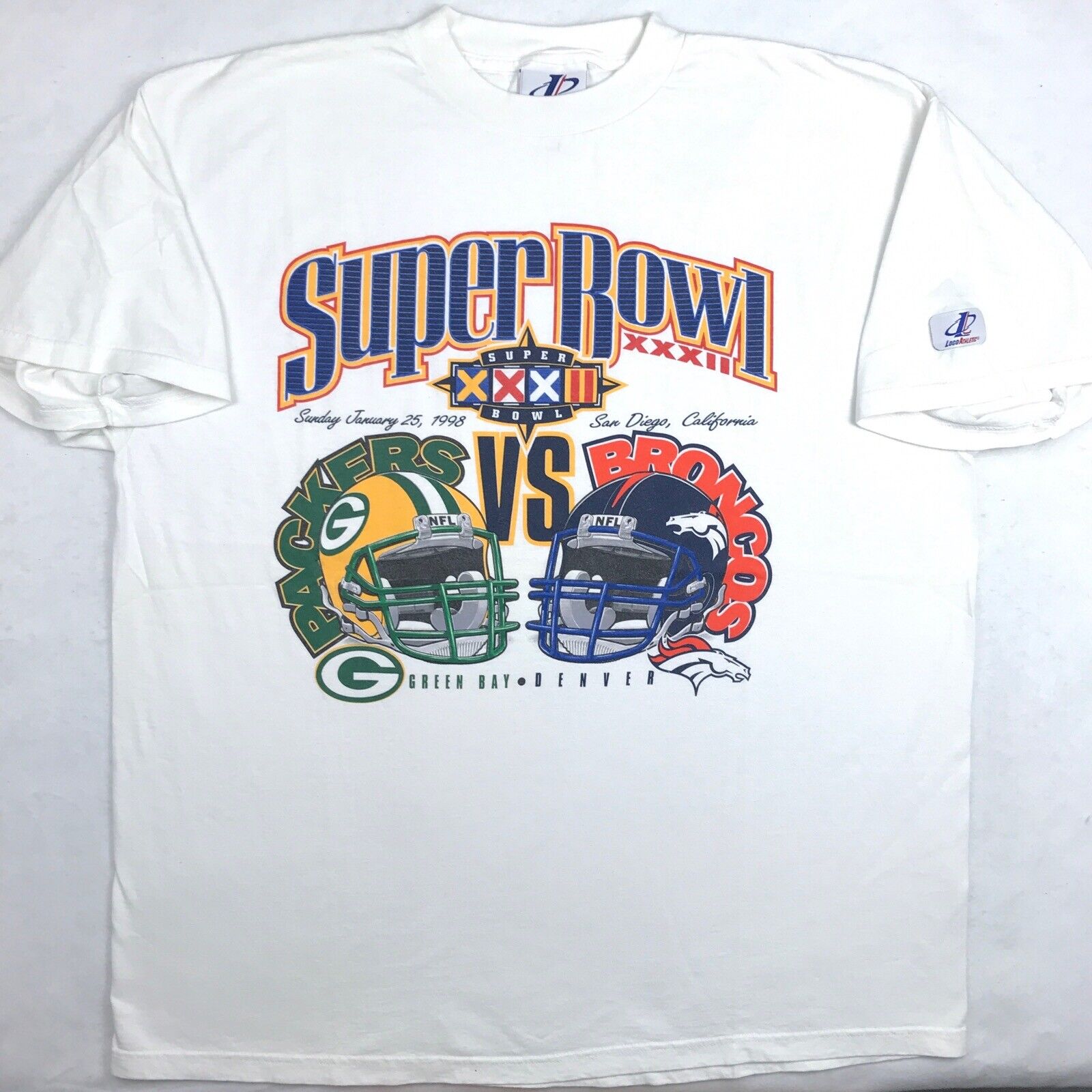 Vintage 90's Denver BRONCOS Super Bowl Champion XXXII NFL Big Center  Graphic Grey Color T-Shirt Adult Extra Large Size