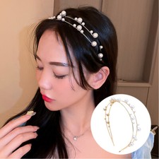 Metal Hairband Big Small Pearls Headband Double Layered Pearl Hair Hoop DIY 