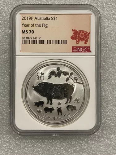 2019 Australia Year of the Pig  1 oz Silver Coin 999 Lunar Series II ~ NGC MS70
