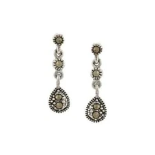 925 Silver Marcasite Teardrop Dangle Earrings