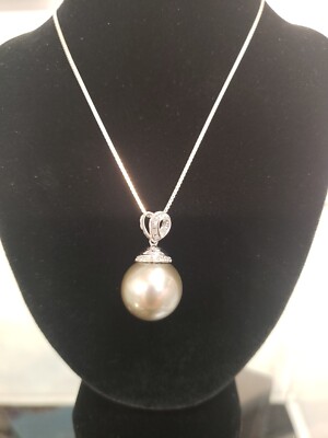 AAA 15mm Tahitiperlen Anhänger 18K Weißgold und Diamanten