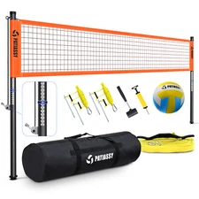 Professional Outdoor Volleyball Net Set with Winch System w/ Poles Pump and Bag