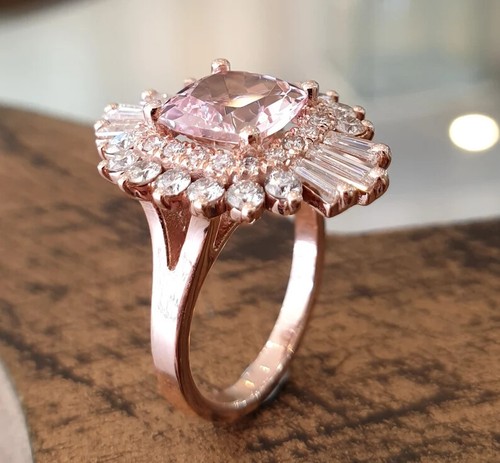 Expensive design ring with Morganite cushion cut gold pelted silver female ring. - Picture 4 of 7
