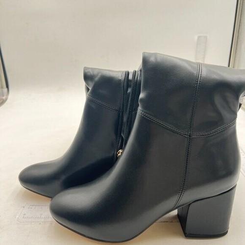 Black Women Almond Toe Block HeelKnee High Boots Side Zip Up Western Long Boots - Picture 3 of 7