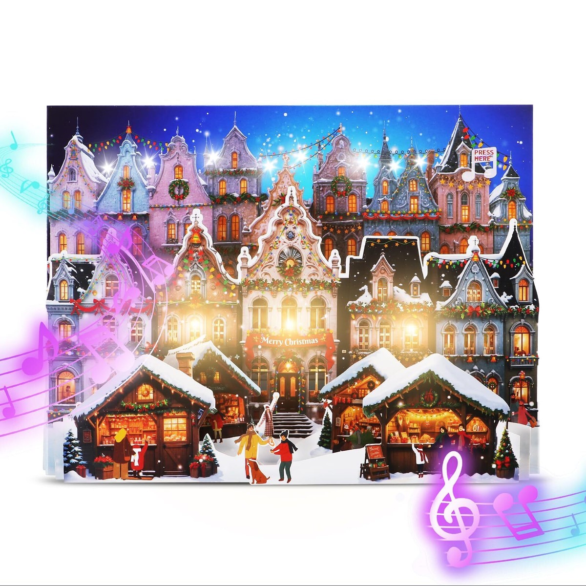 3D Musical Christmas Pop-Up Card With LED Lights - Merry Christmas Greeting Card With Envelope