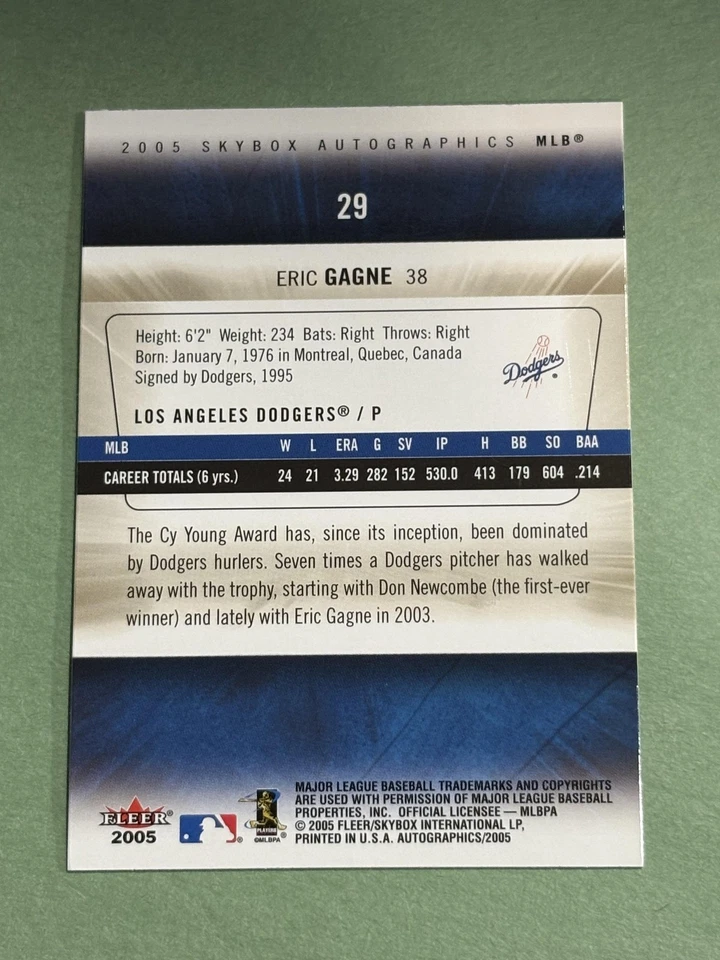 Eric Gagne 2005 SkyBox Autographics Los Angeles Dodgers #29 EE230 - Image 2 of 2