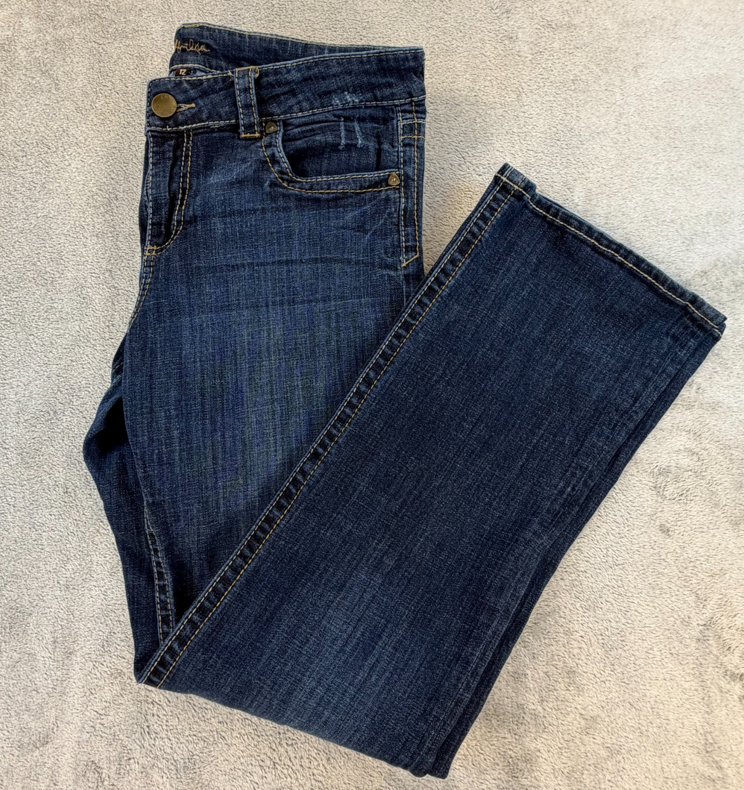 KUT from the Kloth Bootcut Jeans Women’s 12 Mid Rise Dark Wash Flap Pockets