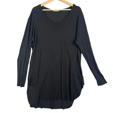 JOAH BROWN Black Long Sleeve Curved Hem Tunic Top ONE SIZE Modal Spandex
