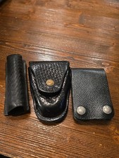 Vintage Police Duty Belt Leather Gear Lot Basketweave Handcuff Pouch Bulldog