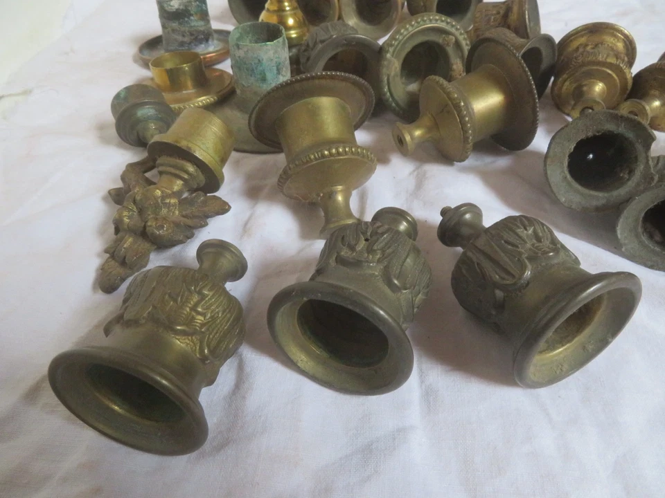 bon lot 23 x bobèche ancien chandelier bougeoir lustre laiton bronze régule - Photo 3/4