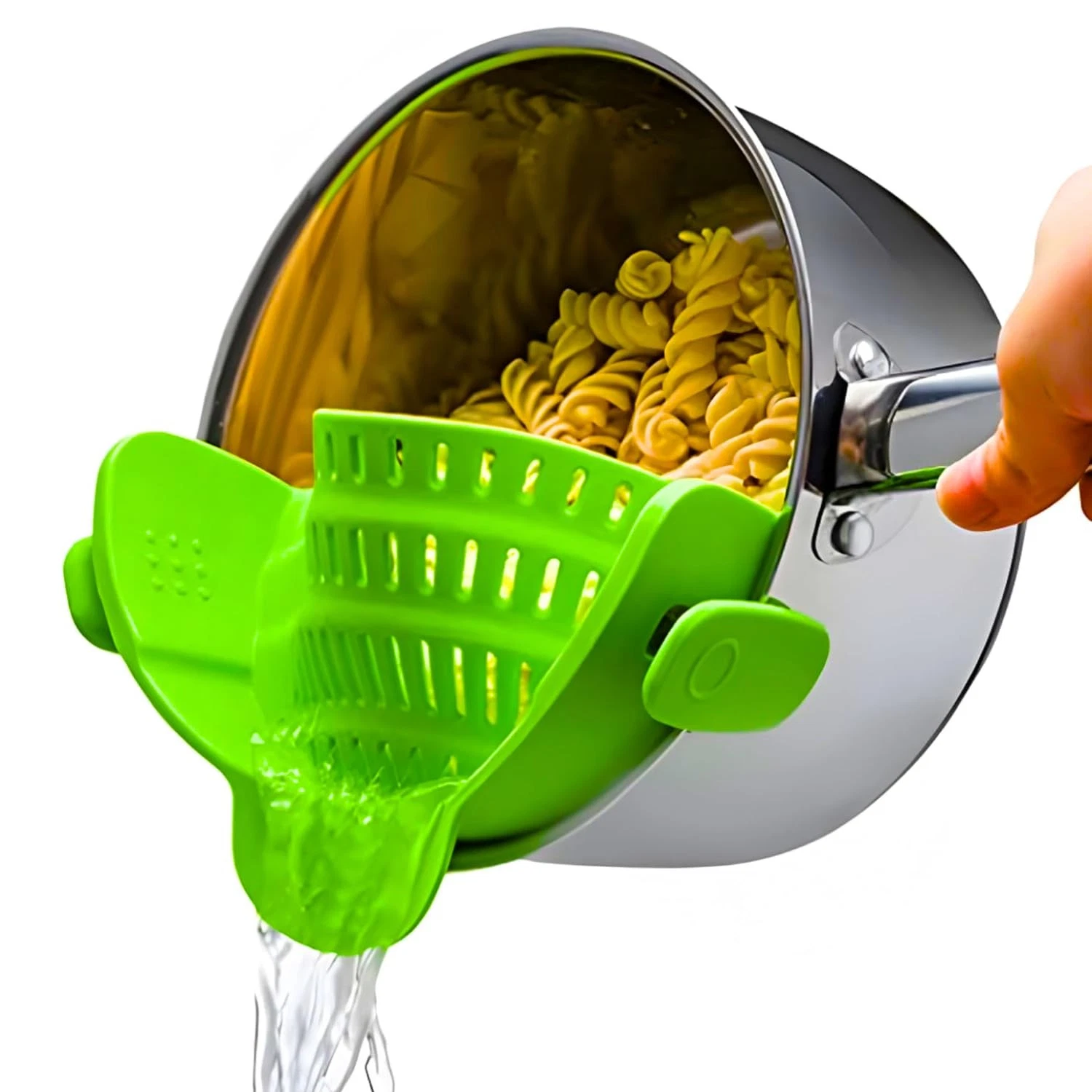 Snap N' Strain Clip On Strainer for Pots and Pans - Collapsible Silicone Past...