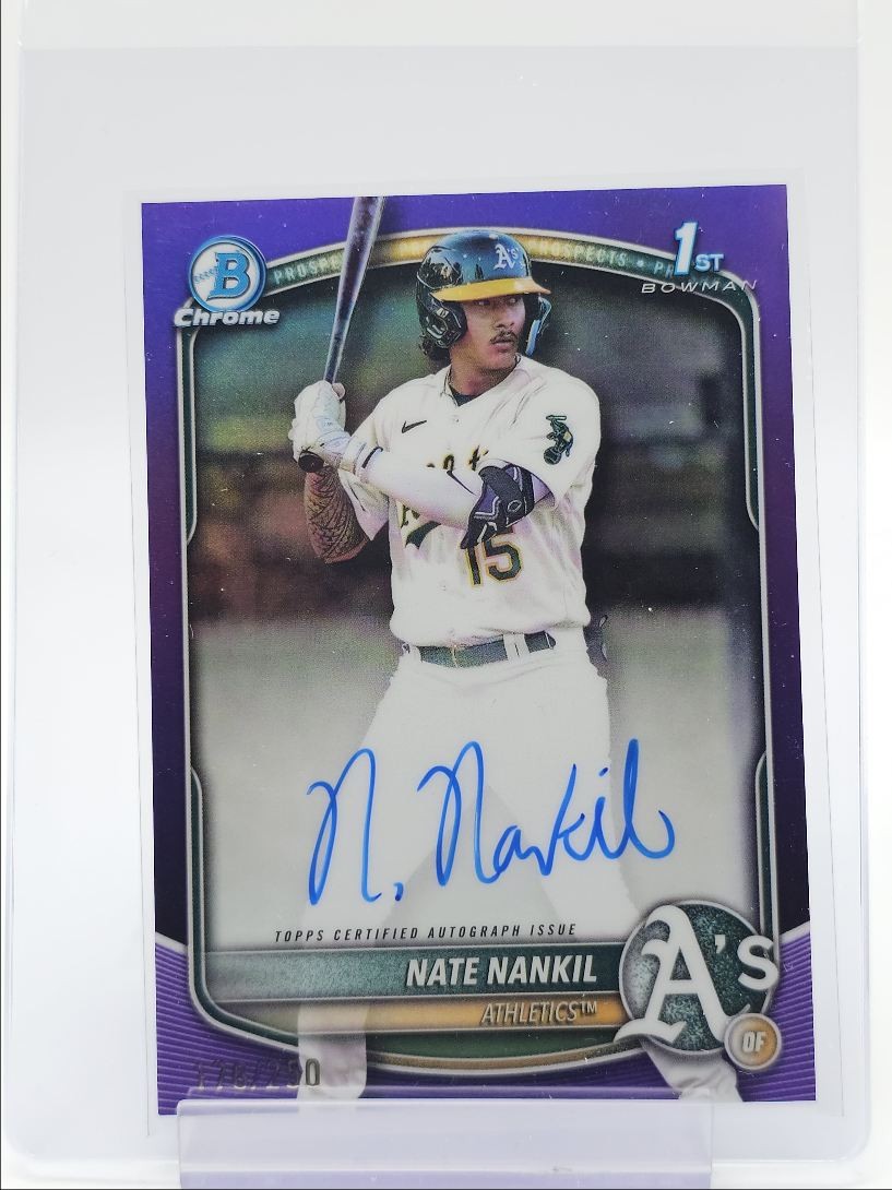 NATE NANKIL 2025 BOWMAN CHROME 1ST AUTOGRAPH PURPLE A'S AUTO /250 Q2754