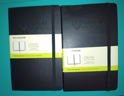 Two Fairfield University LOGO Moleskin Hard Cover Plain Notebooks Blk-240 pg /X2