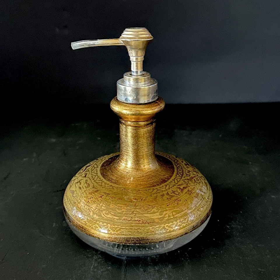 Soap Lotion Dispenser Gold Clear Glass Regency Ornate 6.5 In - Image 4 of 4