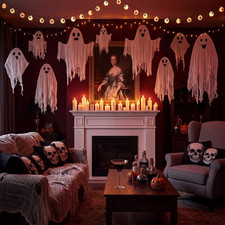 12 Pcs Halloween Hanging Ghost Outdoor Decoration, 3 Sizes