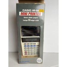 Vintage Casio HR-8A Mini Printer Printing Calculator 10-Digit LCD Portable White