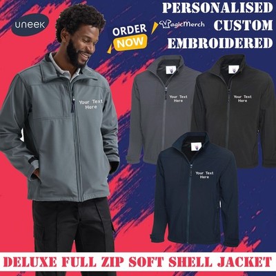 Personalised Uneek Deluxe Soft Shell Jacket Full Zip Embroidered Logo Text Coat