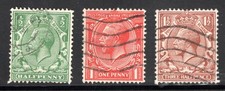 Great Britain Stamp Scott #187-189, 1p, King George V, Used