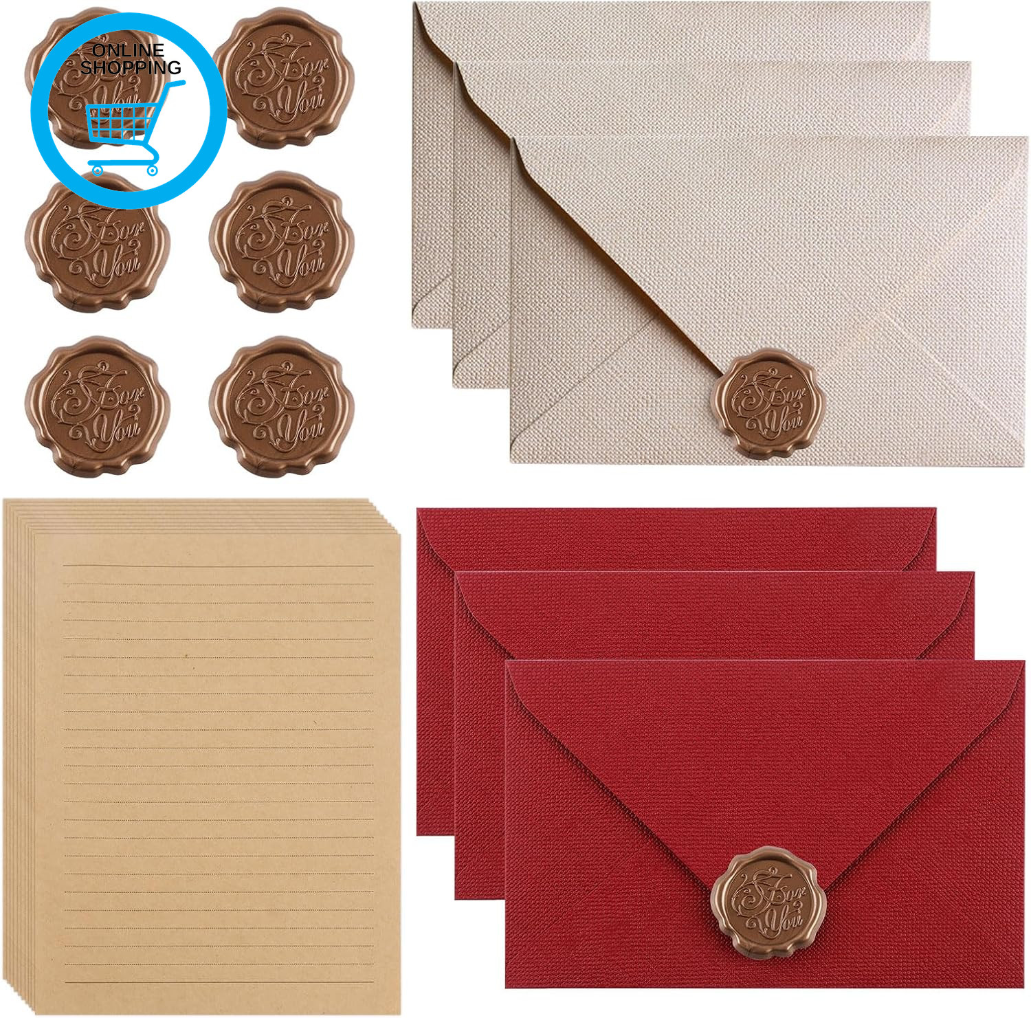22 PCS Writing Paper and Envelopes Sets, 10 A5 Kraft Letter Paper 6 Vintage Enve