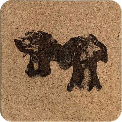 Quadratischer Korkuntersetzer/Topfständer ''Zwei Dackel Hunde Portrait'' (TR00031966)
