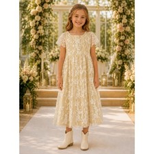 David’s Bridal Girls 10 Ivory Embroidered Flower Girl Maxi Dress NWT