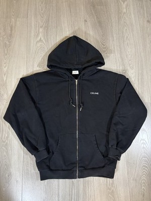 Authentic CELINE Men s Adult Black Cotton Fleece Boxy Loose Fit Hoodie Size S
