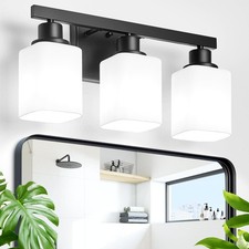 3-Light Bathroom Vanity Light,Modern Matte Black Bathroom Light Fixtures with Sq