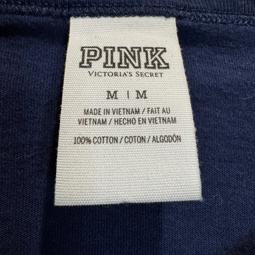 Victoria Secret PINK T-Shirt MEDIUM Navy Blue Silver Sequin Love Pink 3/4 Sleeve - Picture 3 of 12