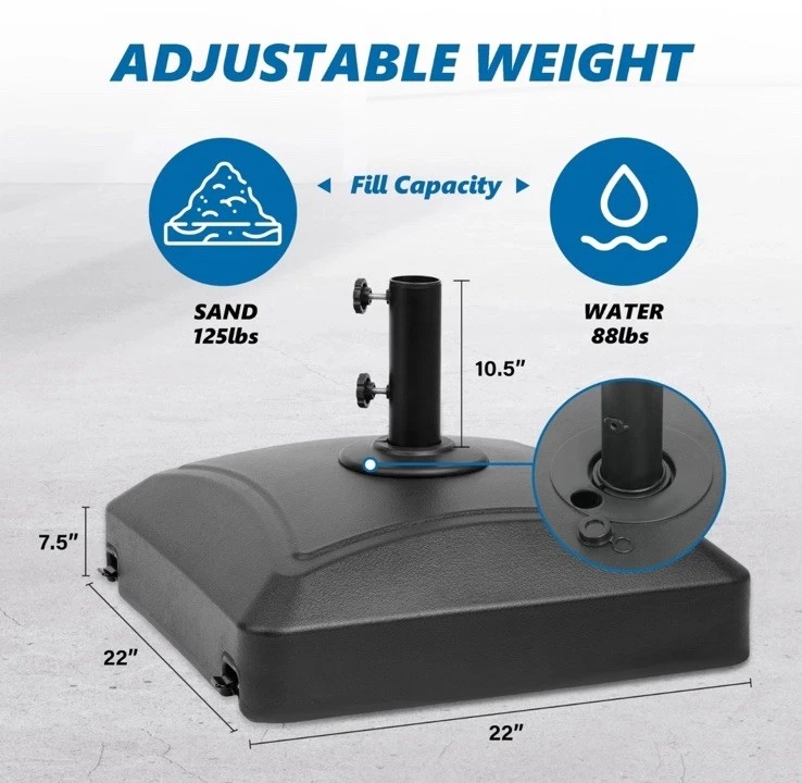 Base paraguas móvil rellenable de 125 lb de capacidad con 4 ruedas 2 cerraduras 2 perillas Foto 2 de 4