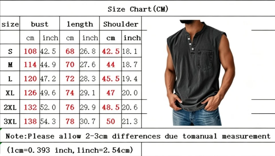 Men's Sleeveless Henley T-Shirt Casual Cotton Blend Tank Top Summer Gym Vest - Image 2 of 4