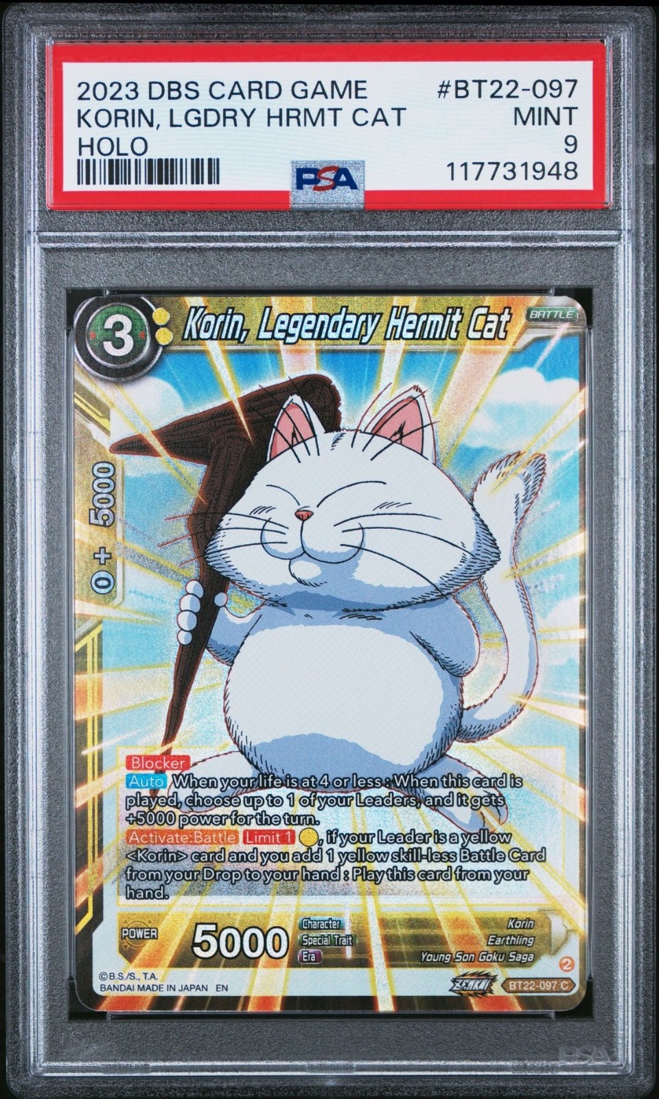 2023 Dragon Ball Super DBS Korin, Legendary Hermit Cat Holo #BT22-097 PSA 9 Mint