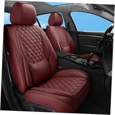 Car Seat Covers Full Set Burgundy, Luxury Faux Leather Wine Red-Full Set