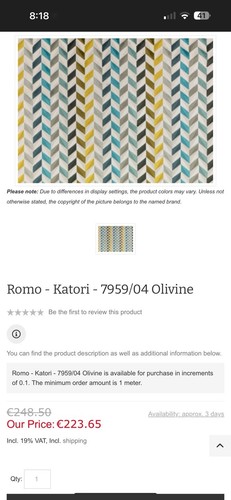 1 Yard Romo Chevron Streifen Schnitt Samt Stoff-Katori/Olivin Luxus Polsterung - Bild 7 von 9