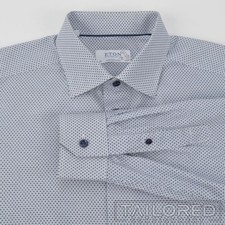 ETON Blue Geometric 100 Cotton Mens Contemporary Fit Luxury Dress Shirt - 16.5