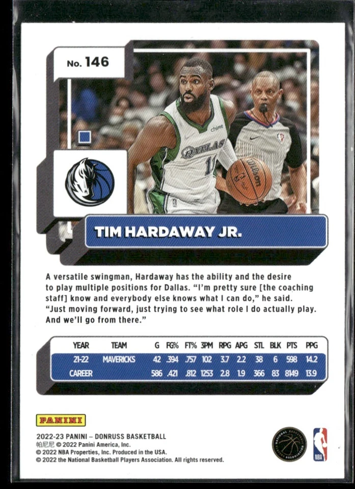 2022-23 DONRUSS HOLO LASER GREEN TIM HARDAWAY JR. DALLAS MAVERICKS #146 - Image 2 of 2