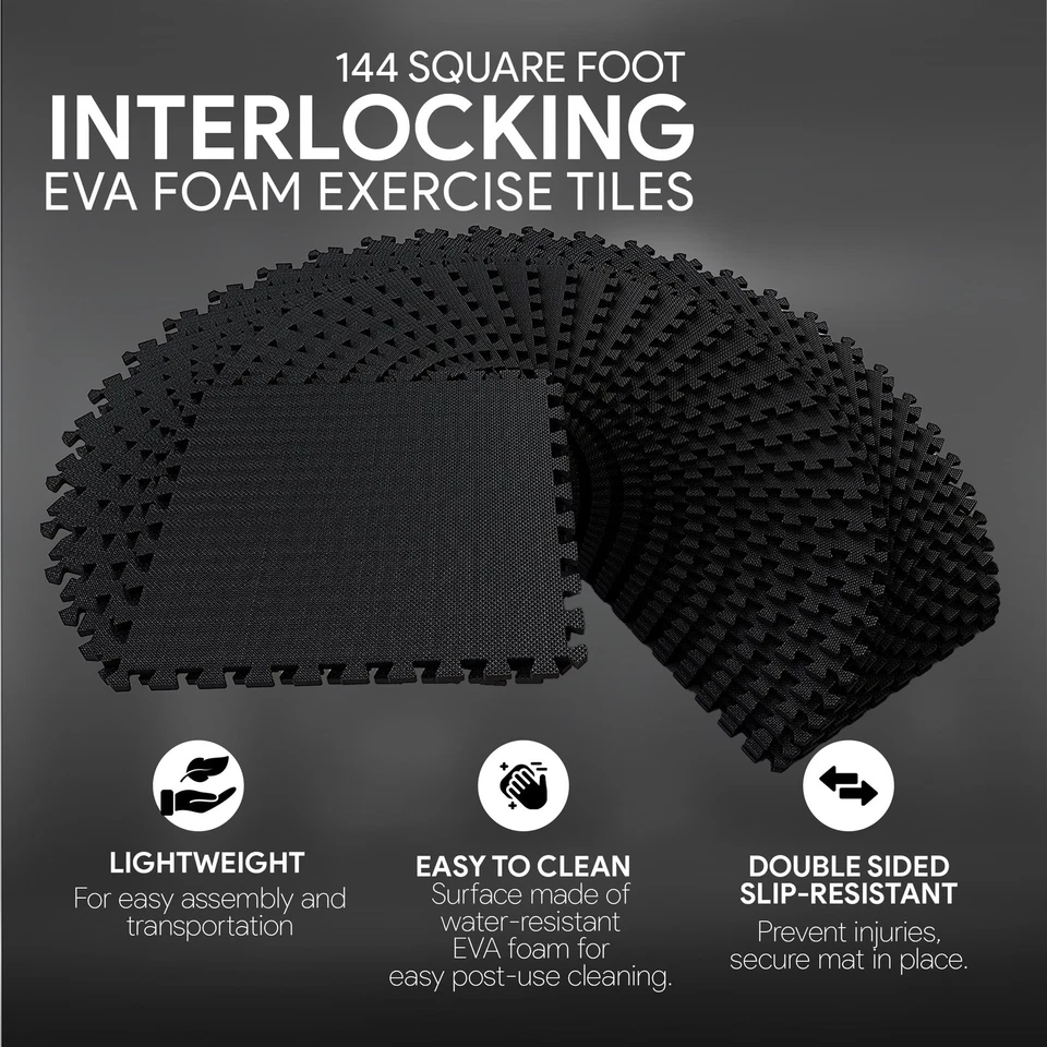 BalanceFrom Fitness 144 Sq Ft Interlocking EVA Foam Exercise Mat Tiles, Black - Image 2 of 4