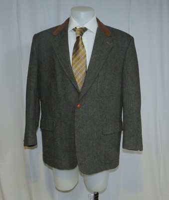 Henry Cottons Gray Heavy Tweed Leather Collar Neck Strap Sport Jacket 44