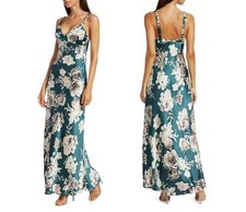 BLACK IRIS 'Tommie' Bouquet Floral Print V-Neck Silk Column Slip Maxi Dress, 2