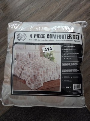 4 Piece King Comfort Set Gray and White with Fine Line Roses