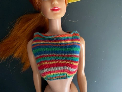 Vintage Barbie Midge Knit Multi-colored Striped Fashion Pak Crop Top - No Doll