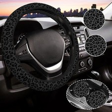 Black Leopard Print Cheetah Elastic Steering Wheel Cover Universal Auto Steerin