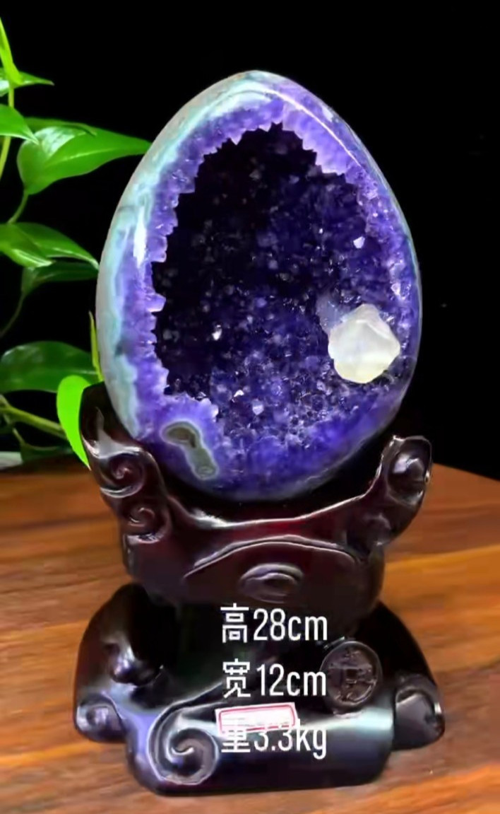 7.26LB Natural Amethyst Geode Quartz Crystal Dinosaur Egg Reiki Decor + STAND