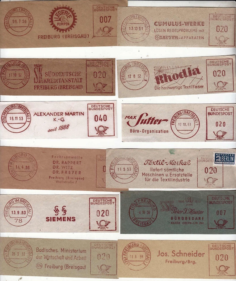 ZB20 Freiburg 12 seltene Absenderfreistempel aus 1952/1963 - Bild 1 von 1