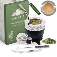 Premium Argentina-Uruguay Yerba Mate Cup and Bombilla Set, Organic Gourd Tea ...