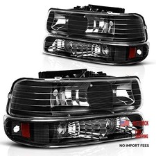 Halogen Headlight Assembly Compatible Black Housing Amber Reflector Clear Lens