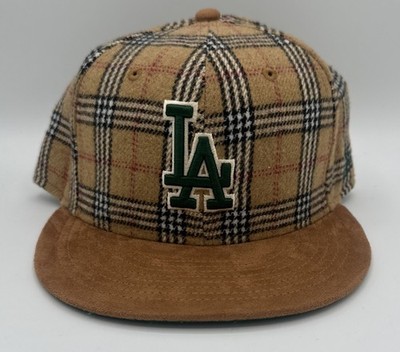 New Era 59FIFTY LA Dodgers Hat 7 5/8 Tan Plaid Suede Brim Green