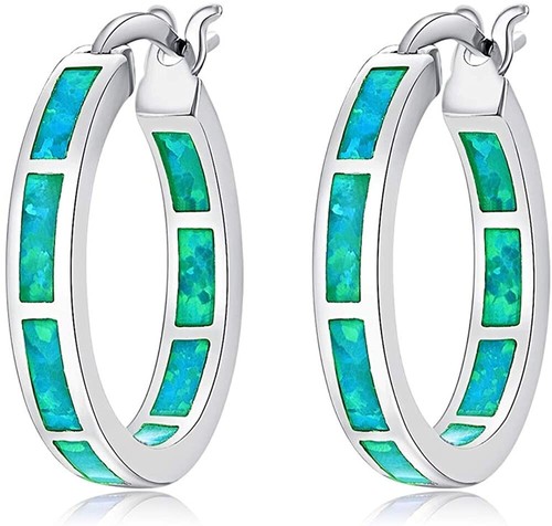 Hawaii Beach 20mm Round Green Fire Opal Earrings Silver Filled For Women Girls - Picture 11 of 11