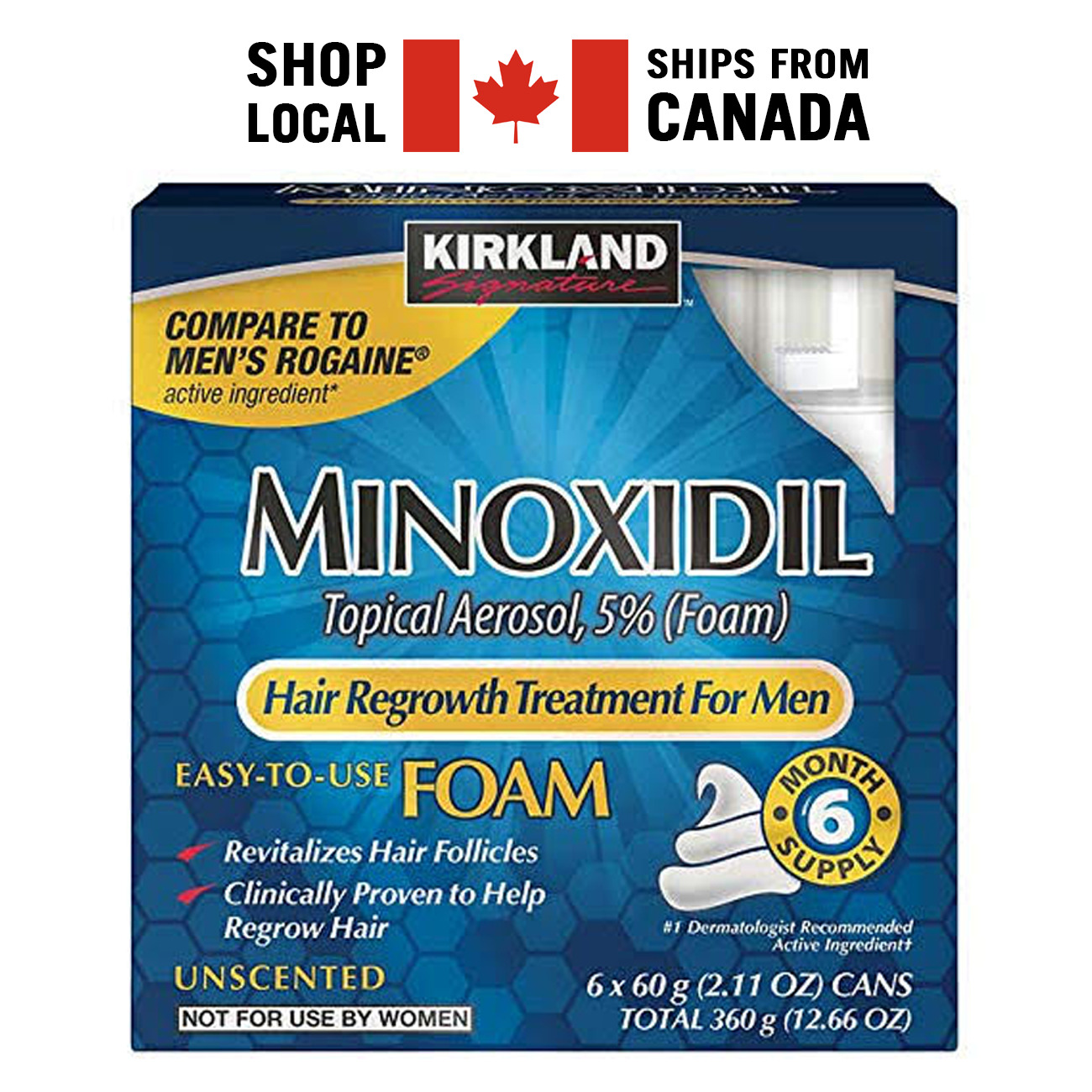 Kirkland Minoxidil5% FOAM EXTRA Strength Men 1,3,6,12 Month FAST SHIPPING CANADA