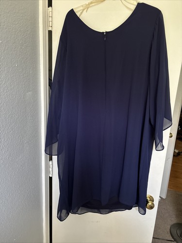 JBS Women Navy Blue Chiffon Dress Flutter Sleeves Necklace, Size 22 - Picture 6 of 11